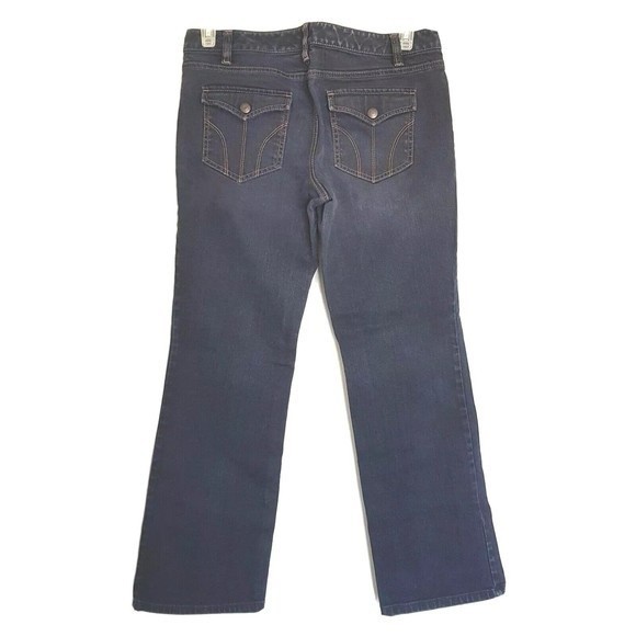 Loft Boot Cut Slim Mid-Rise Womens Jeans Size 10 Dark Wash inseam 29 Button - Picture 2 of 12